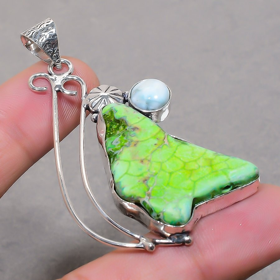 Sea Sediment Jasper Larimar Gemstone Pendant Handmade Gift Jewelry 1.9″ FP 3619