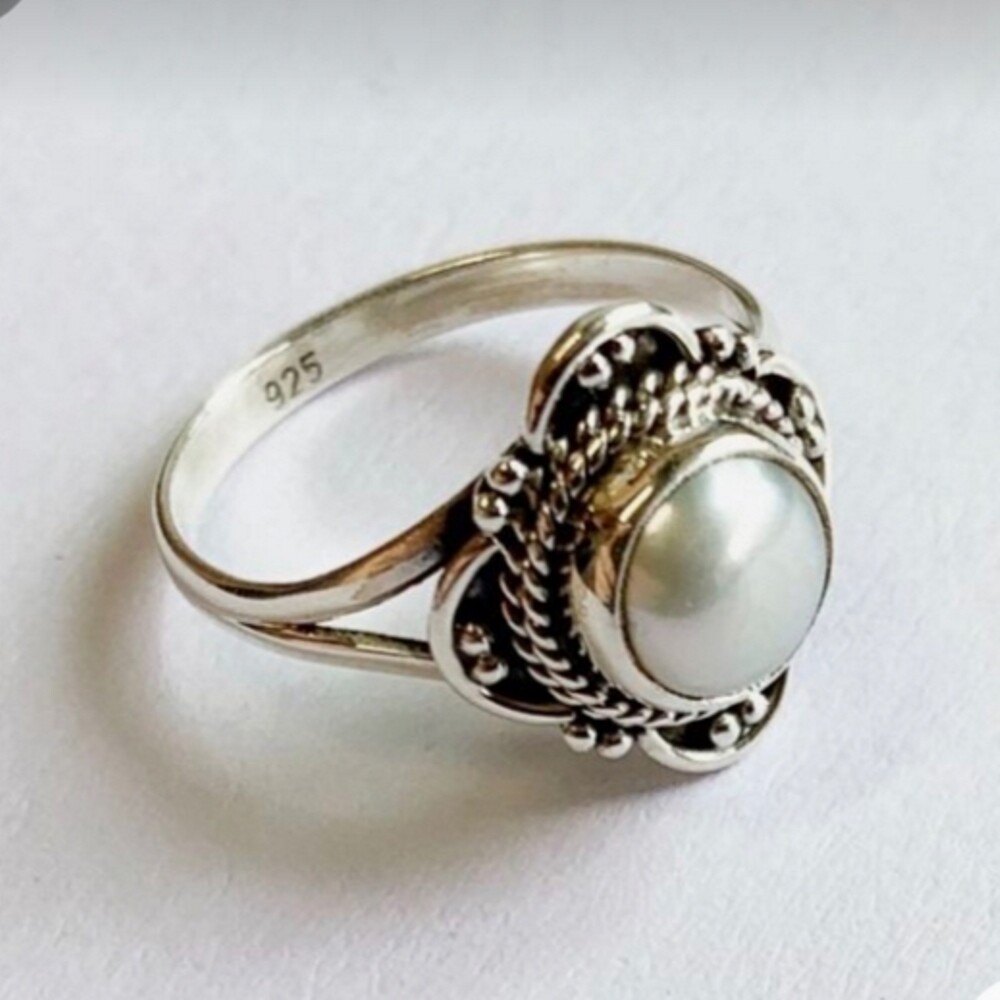 Pearl Gemstone 925 Sterling Silver Wedding Handmade Ring Christmas Gift B-146
