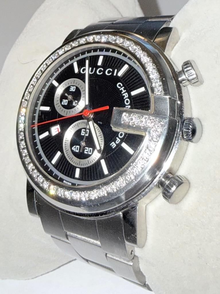 GUCCI MENS 101M CHRONOSCOPE LAB GROWN DIAMOND WATCH (PARTS/REPAIR)