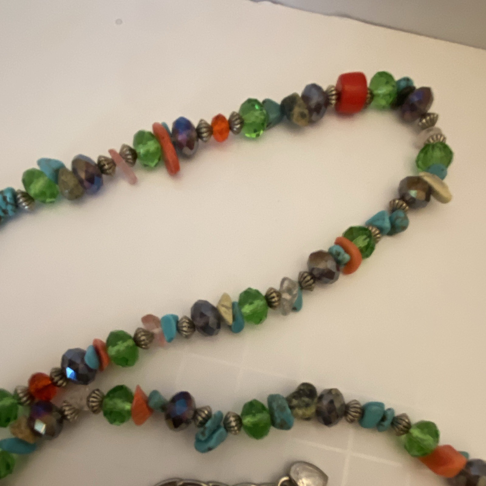 Multicolor Glass Beaded Necklace with Crystal Accents Extender Lobster Clasp