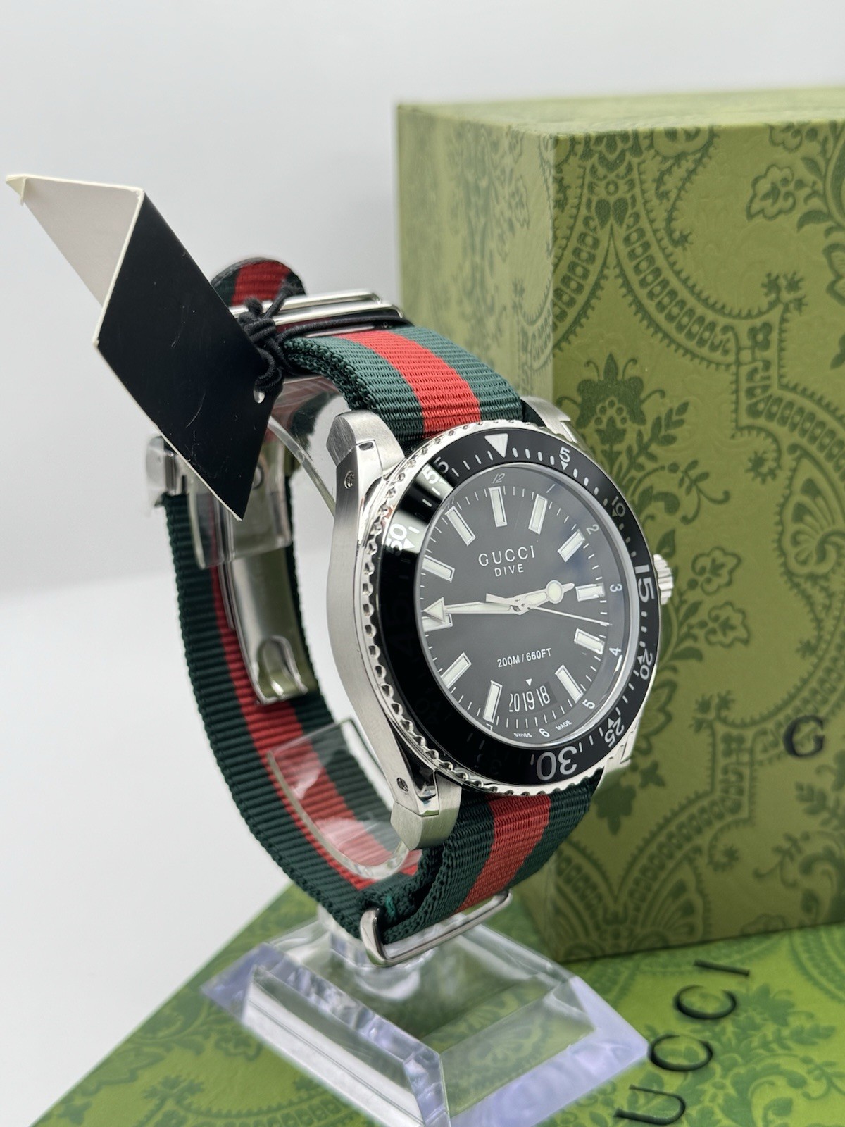 GUCCI YA136206 Dive Black Dial Red and Green Nylon Men’s Watch