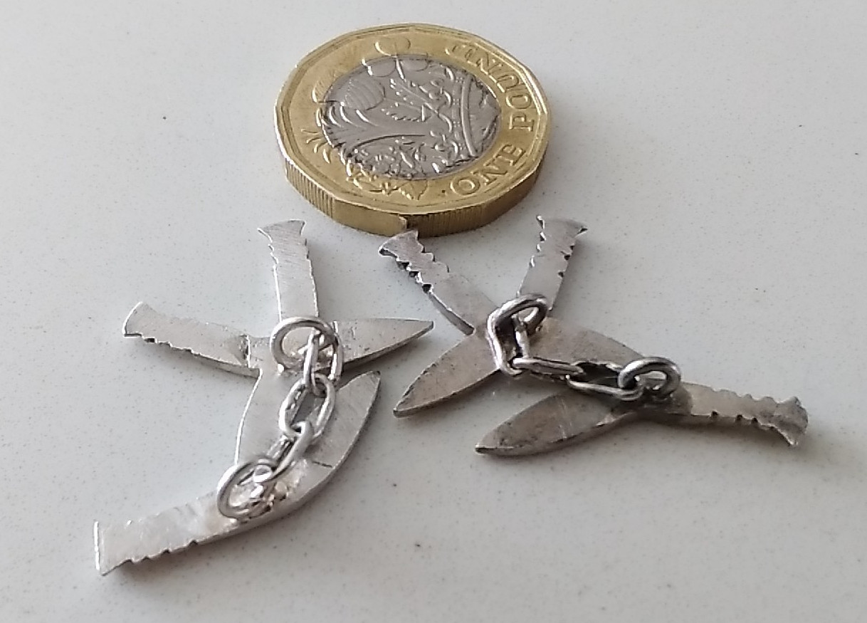 Solid Silver Gurkha Kukri Cufflinks, chain-link British Army Regiment Nepali