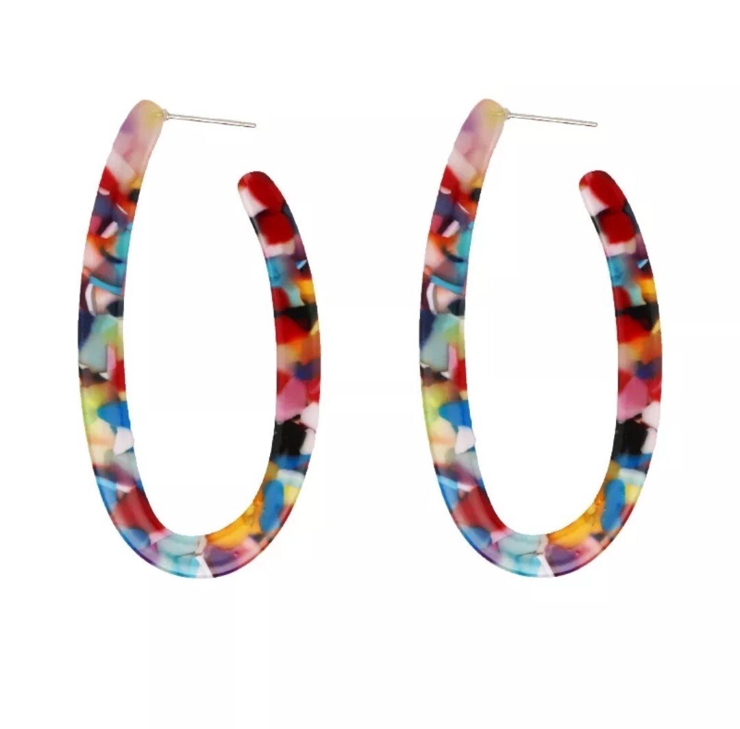 Trendy Dangle Drop Earrings Oval Ear Hoops 94-10