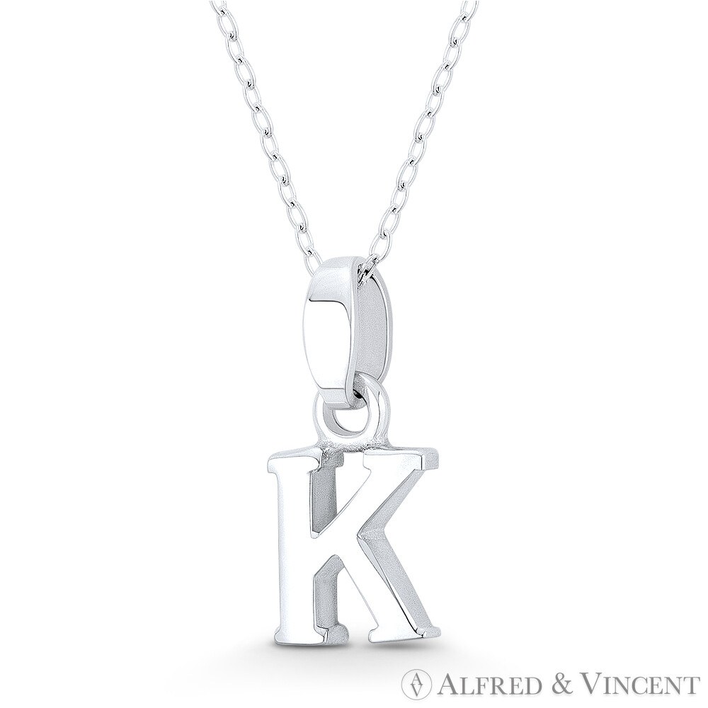 Initial Letter “K” 20x9mm (0.8×0.35in) Charm 3D Pendant in .925 Sterling Silver