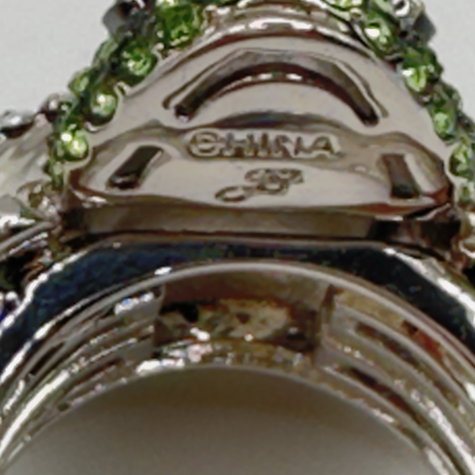 Joan Boyce “Frog” Ring Green Crystal Silvertone Pave Size 6 Statement Party