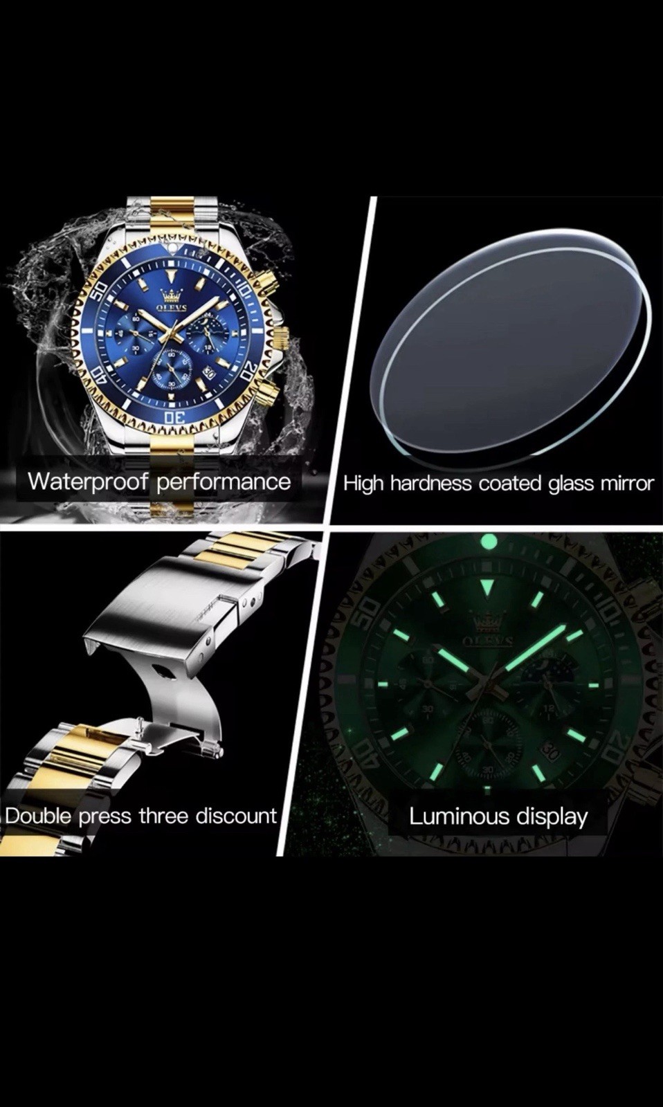 OLEVS Men’s Luxury Quartz Chronograph Diver Watch 30M Waterproof Stainless