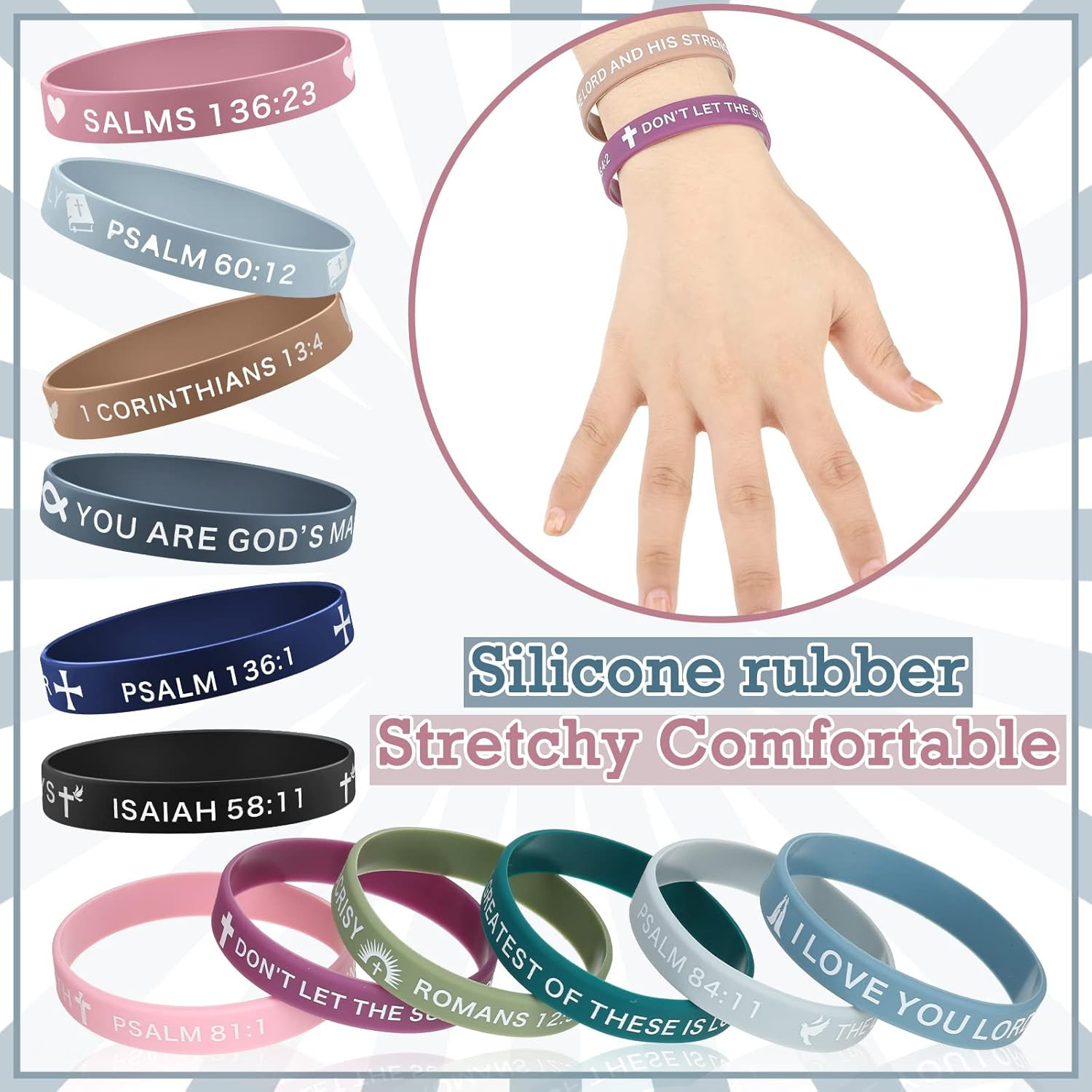 60 Pcs Silicone Bible Verse Bracelets – Inspirational Christian Wristbands