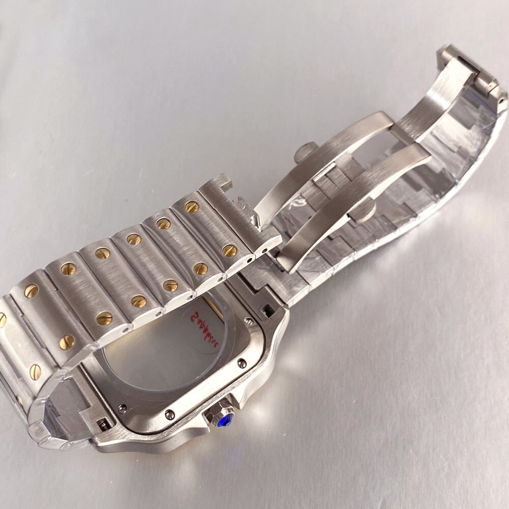 Tandorio New 38mm Sapphire Glass For Santos Style Watch Case Fit NH35 NH36 NH38