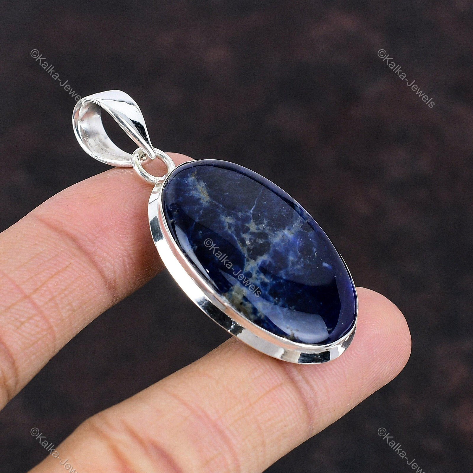 Natural Sodalite Gemstone Pendant Blue 925 Sterling Silver Indian Jewelry