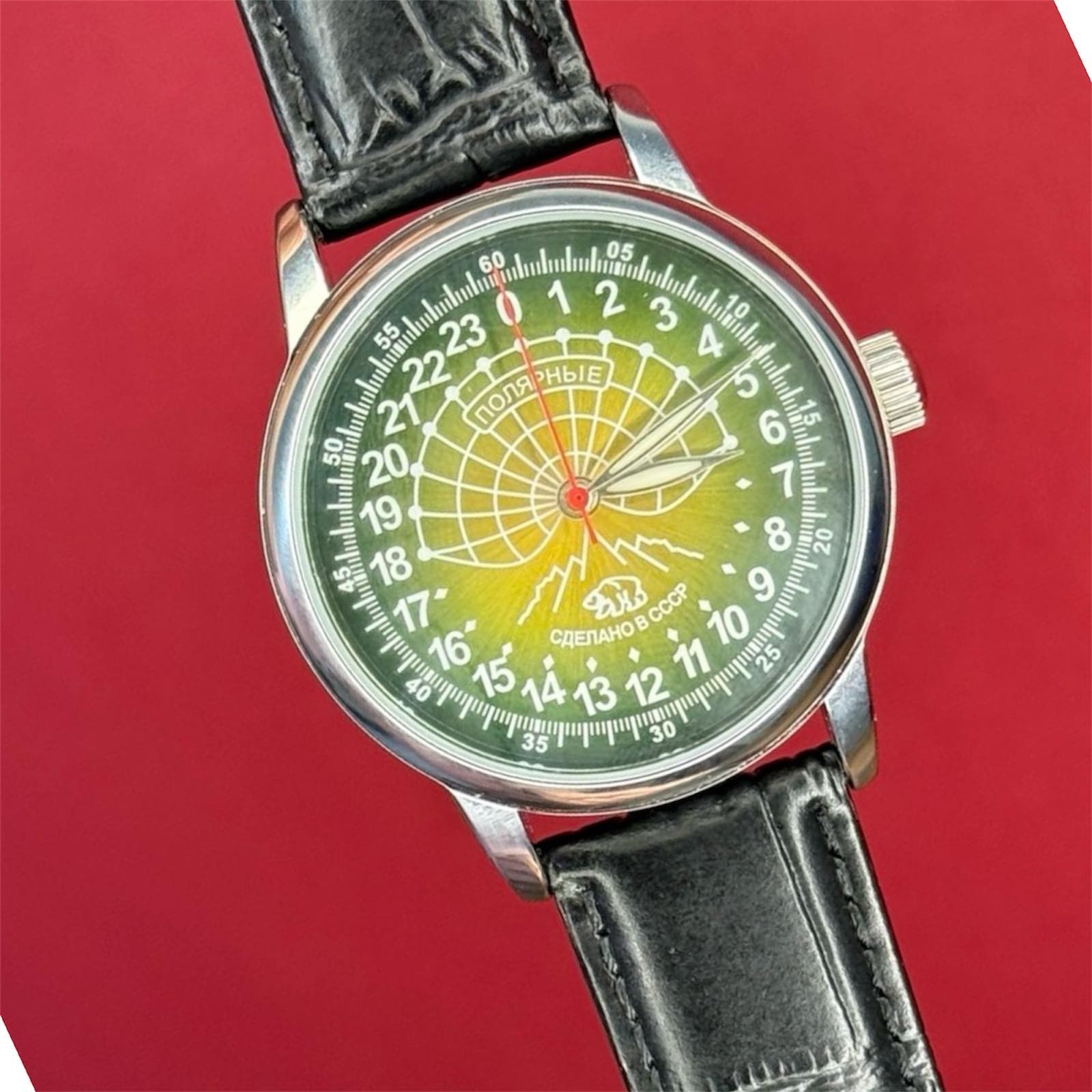 Watch Raketa 24h Automatic Wrist Men’s Russian Soviet USSR Polar Day Green