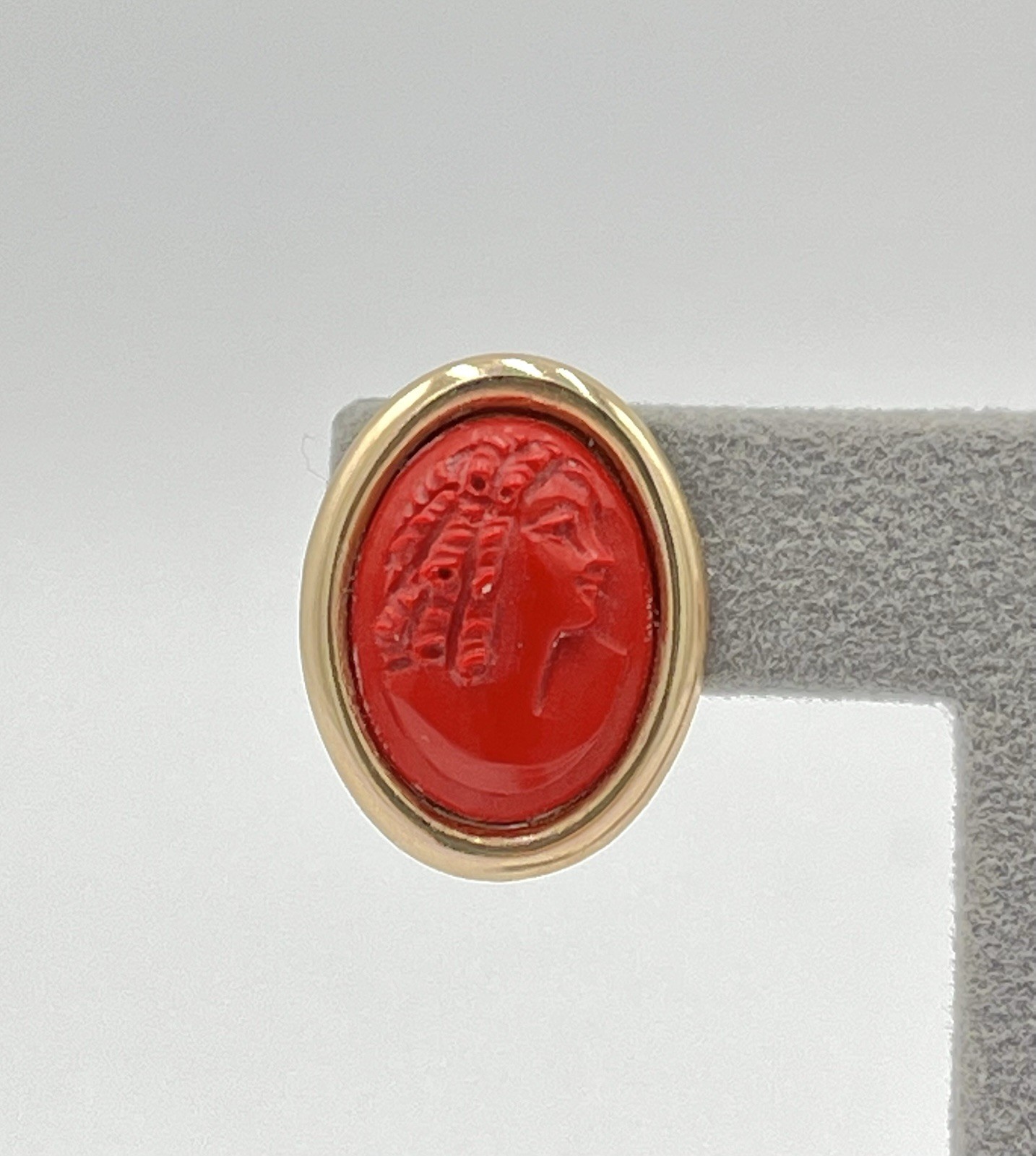 16mm Red Coral Paste 14kt Gold Cameo Earrings – Vintage Handmade