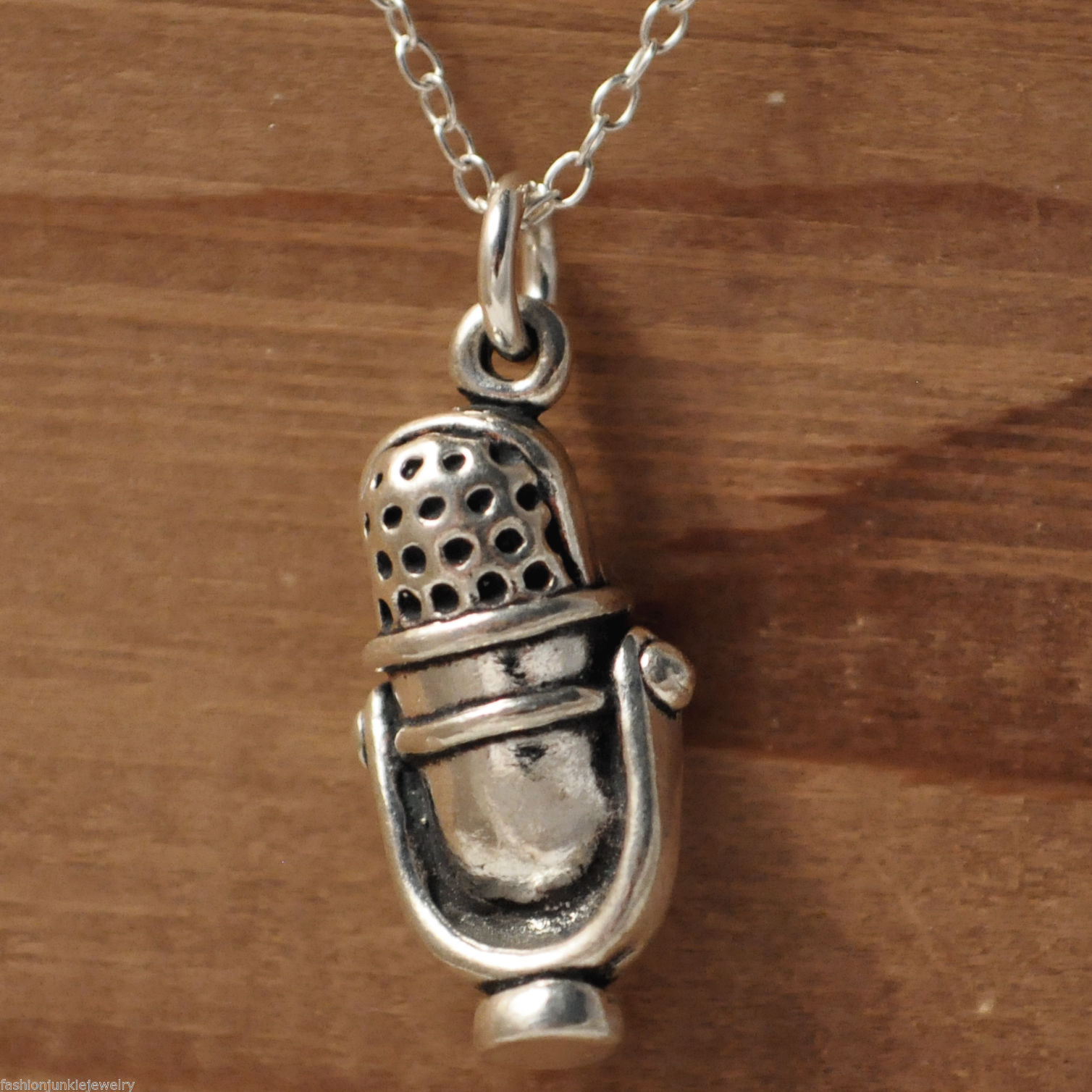 Microphone Necklace – 925 Sterling Silver – Radio DJ Disc Music Charm Pendant