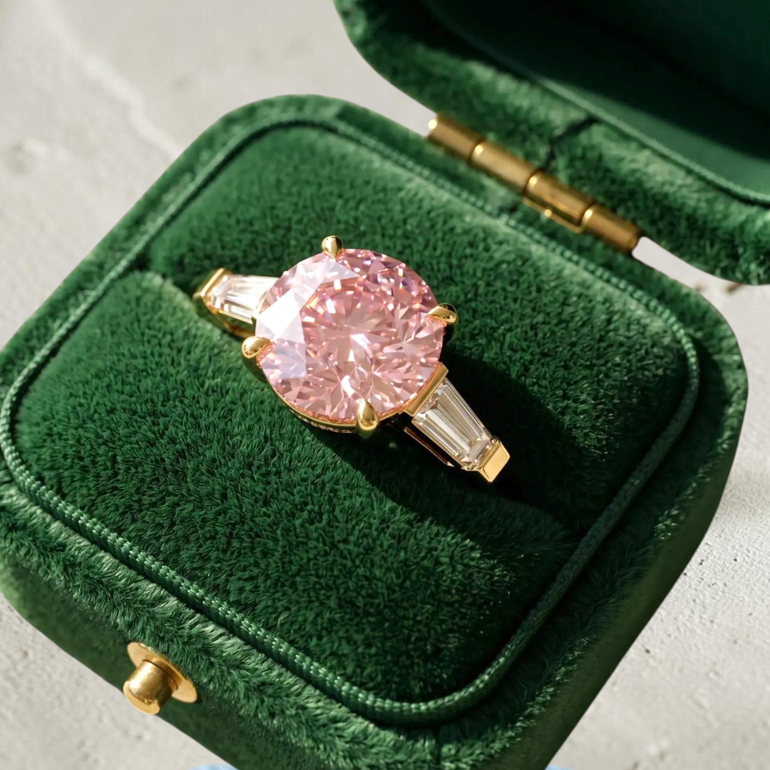 3.50 Carat IGI Lab Grown Round Cut 18k Yellow Gold Fancy Vivid Pink Diamond Ring