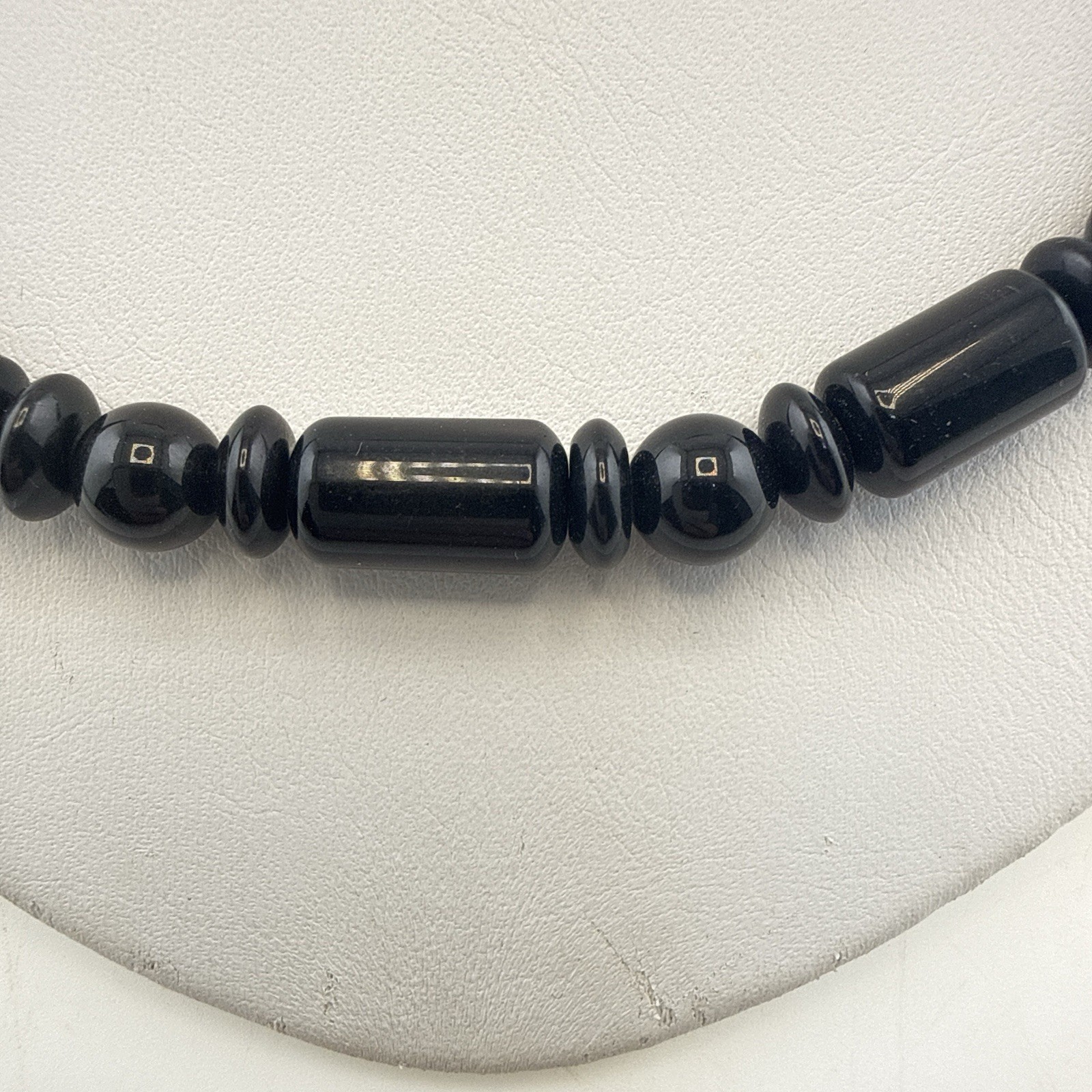 Jay King Necklace Black Onyx Polished Modern Tube Sterling Silver Beaded 925 DTR