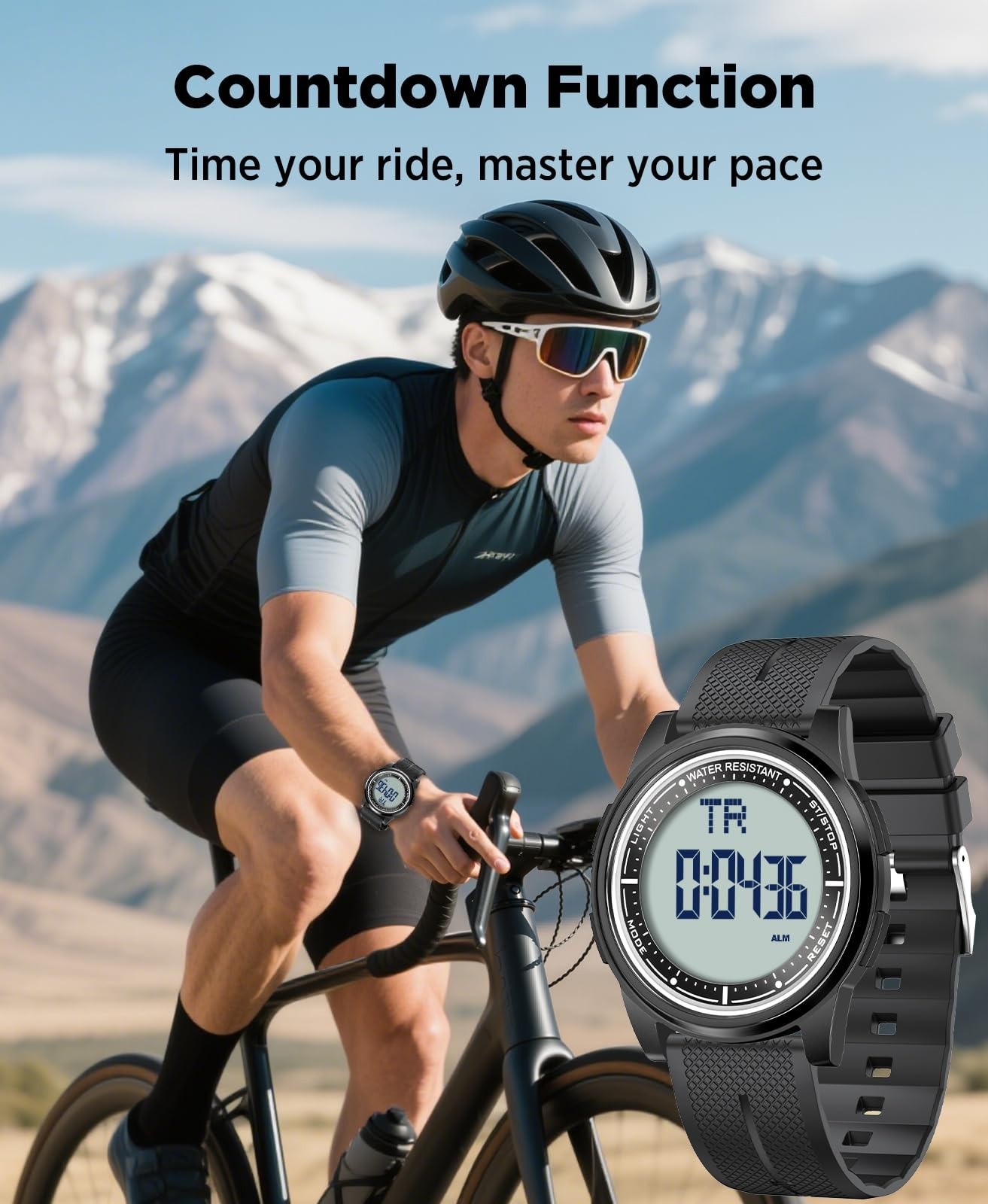 Digital Sports Watch 50M Waterproof, Ultra-Thin Lightweight, 44mm Silicone, Alar