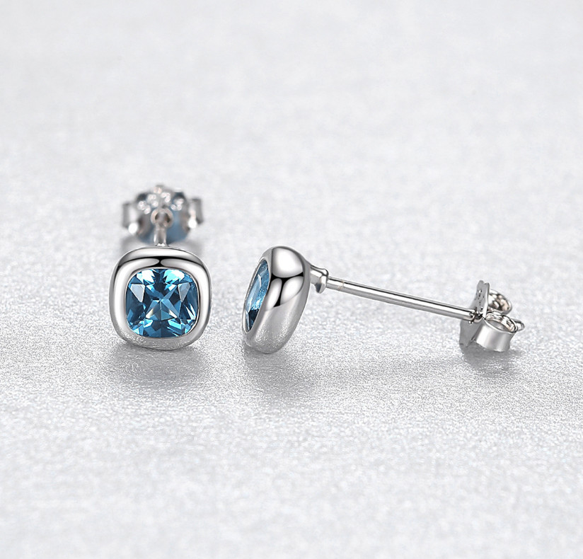 Solid 925 Sterling Silver Square Bezel Cz Solitaire Stud Earrings 6mm Box PE44