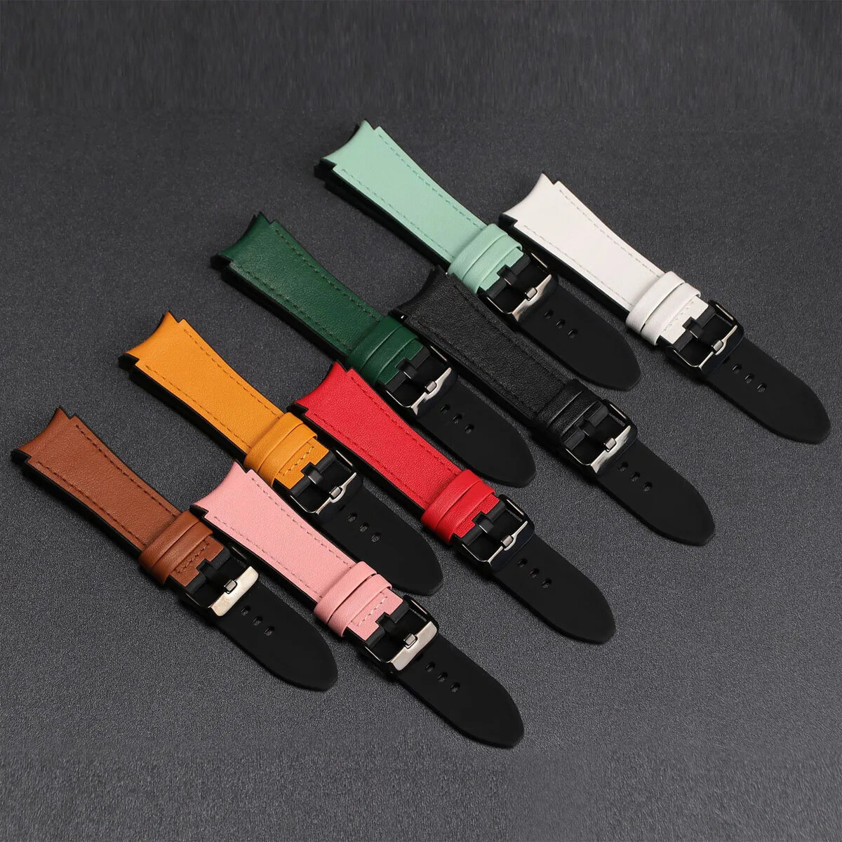 20mm Curved TPU Leather Strap for Samsung Galaxy Watch 7 6 5 4 40mm 44mm 43 47mm