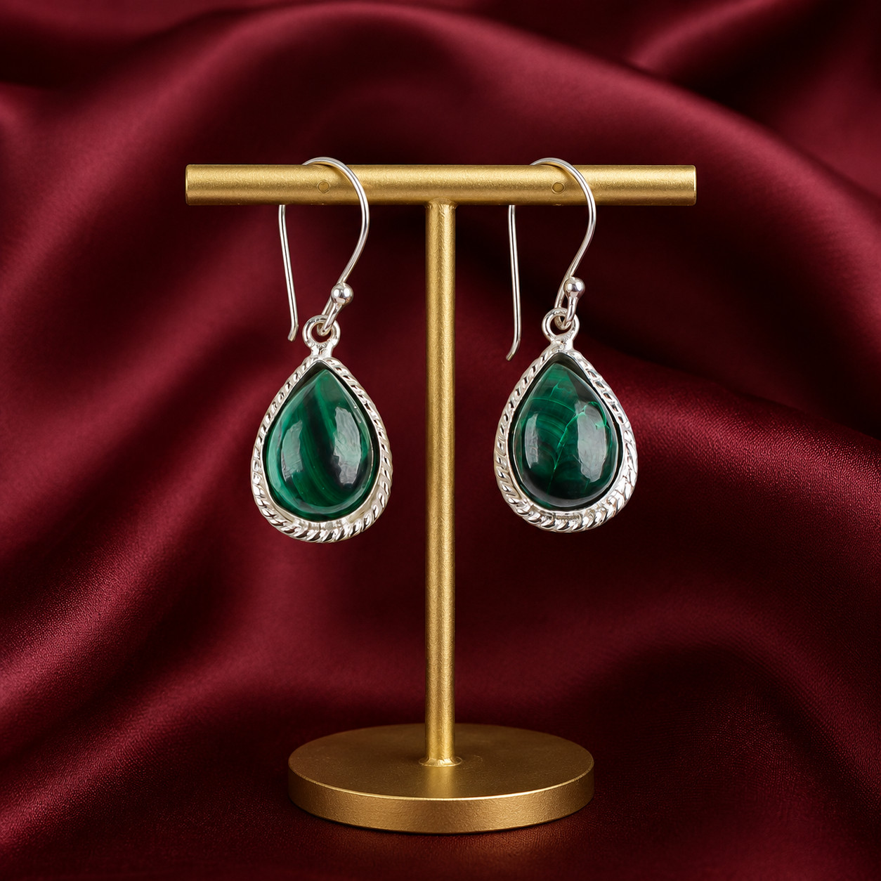 Natural Malachite Gemstone 925 Stamped Silver Elegant Earring 1.40″ Gift For Her