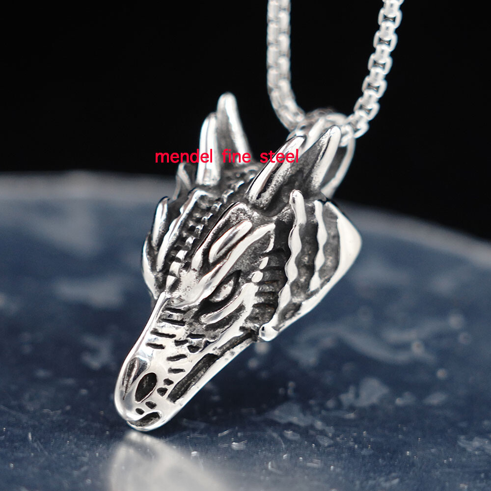 MENDEL Men’s Dragon Head Pendant Necklace Stainless Steel With Chain For Men