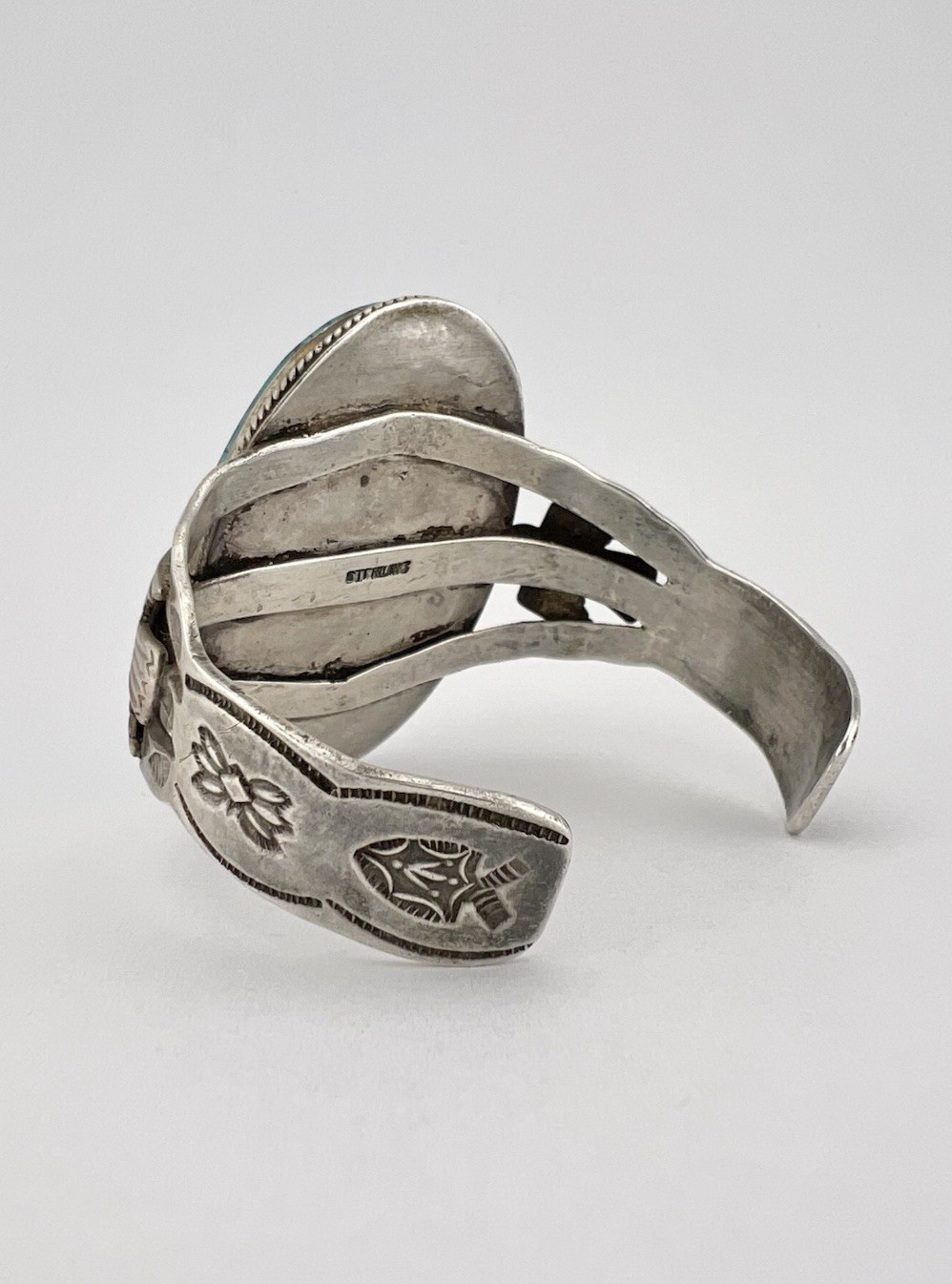 Fred Harvey Navajo Sterling Silver Kingman Turquoise Thunderbird Cuff Bracelet