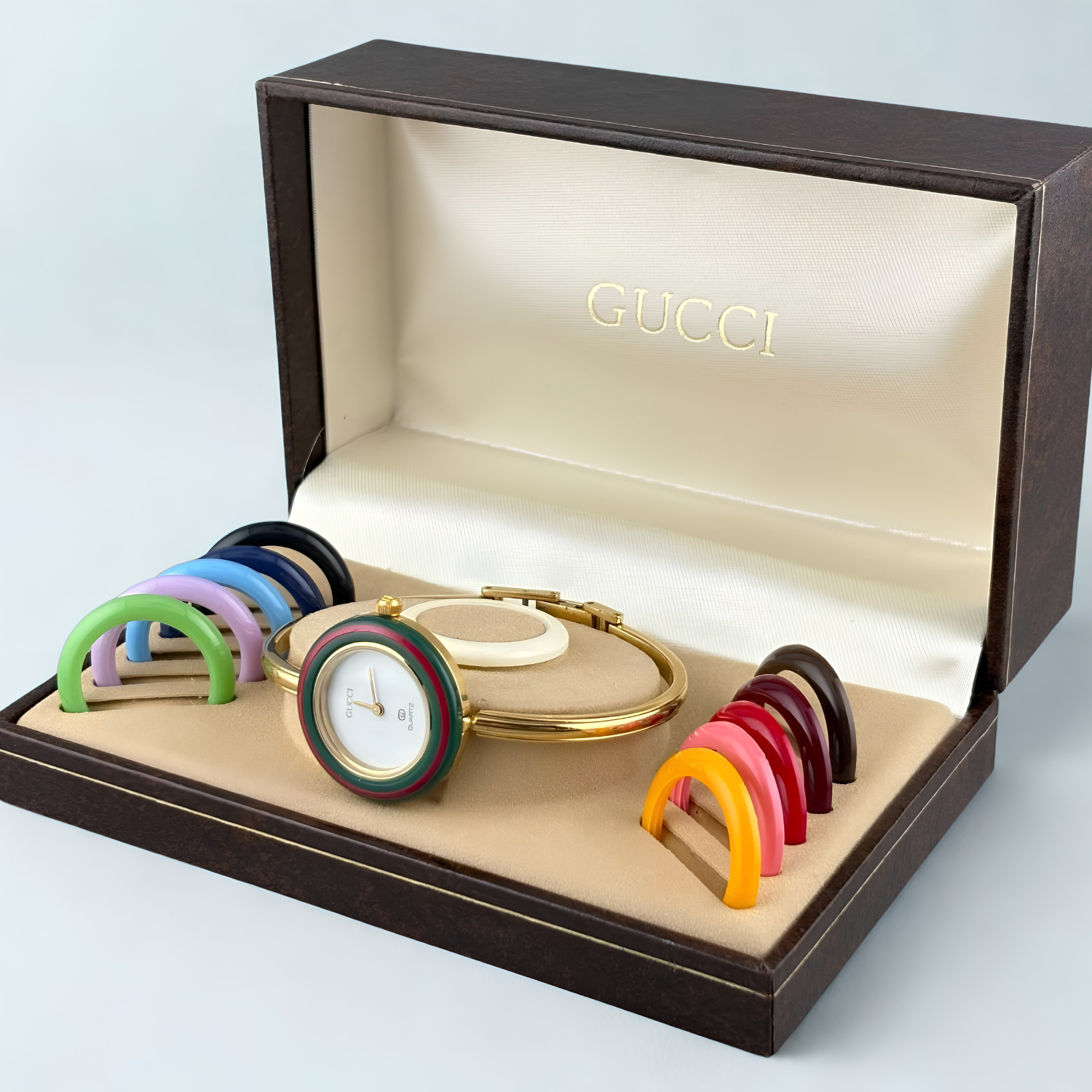 Rare!! GUCCI Change Bezel 11/12.2 1100L Gold Vintage Quartz 12 colors with Box