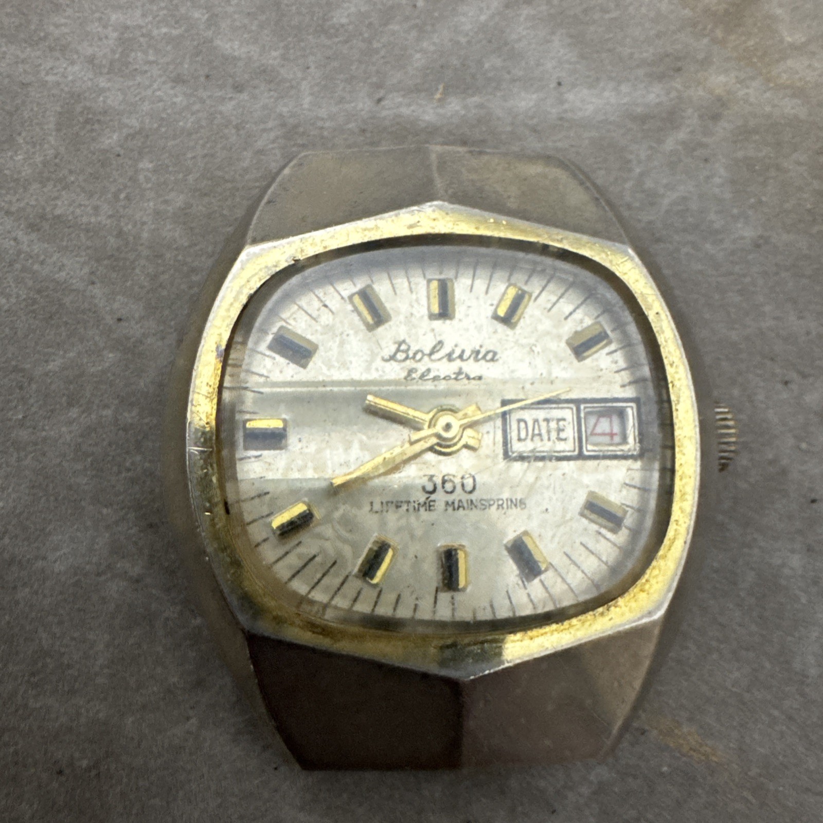 Vintage Bolivia Electra 360 Lifetime Mainspring Working Day Date Design Inset