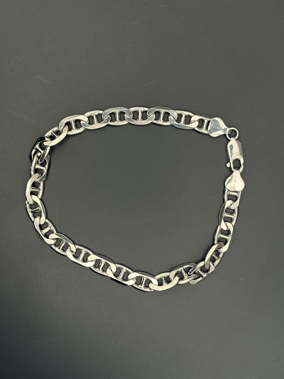 925 Sterling Silver Figaro Chain Bracelet w/ Lobster Clasp Italy Signed KA 1772
