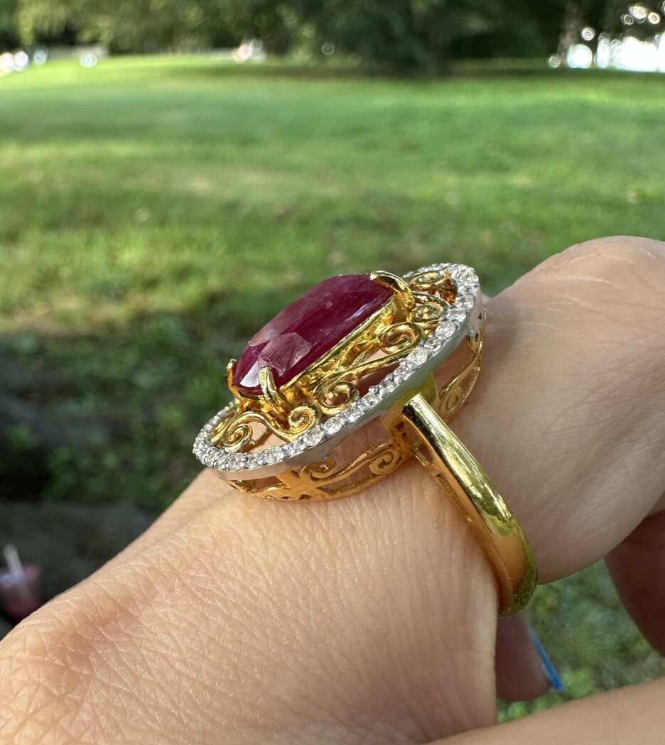 A Custom Handmade Certified 6.29cts Natural MogokRuby & Diamonds 14k y gold ring