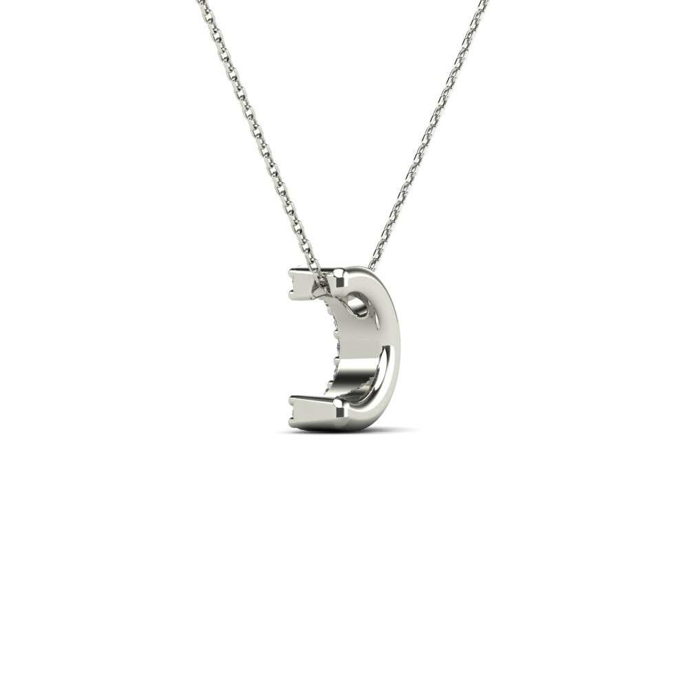0.09 Ct Natural Diamond Initial “C” Pendant Necklace In 14K Yellow & White Gold