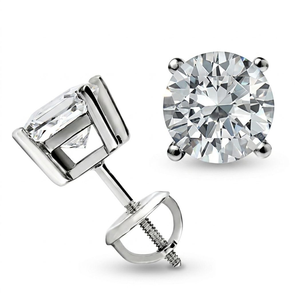 RARE 5.00 Ct Certified Round Cut Natural White Diamond Studs White Gold Finish