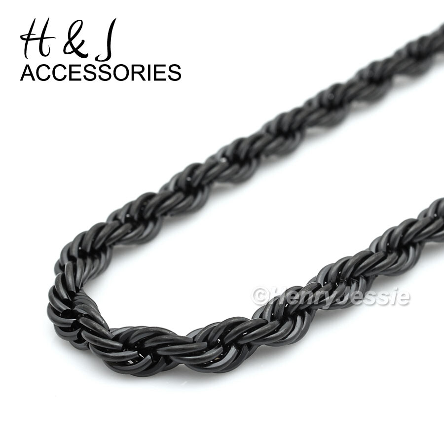 24″30″Stainless Steel 5mm Black Plated Rope Necklace CZ Jesus Face Pendant*A133