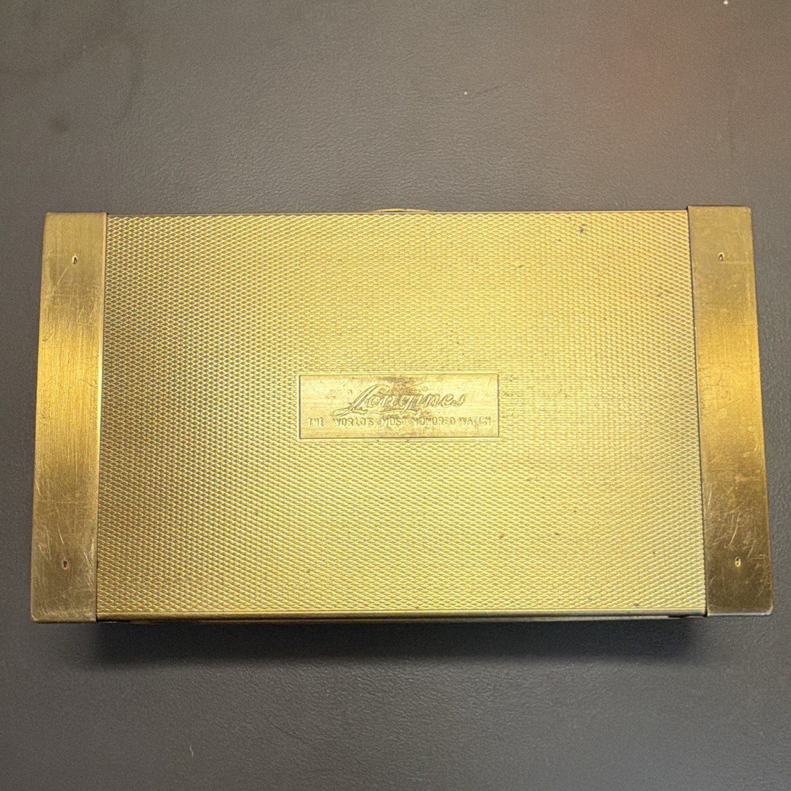 Vintage Longines Watch Box Red Velvet Metal Coffin Case Worlds Most Honored Empt