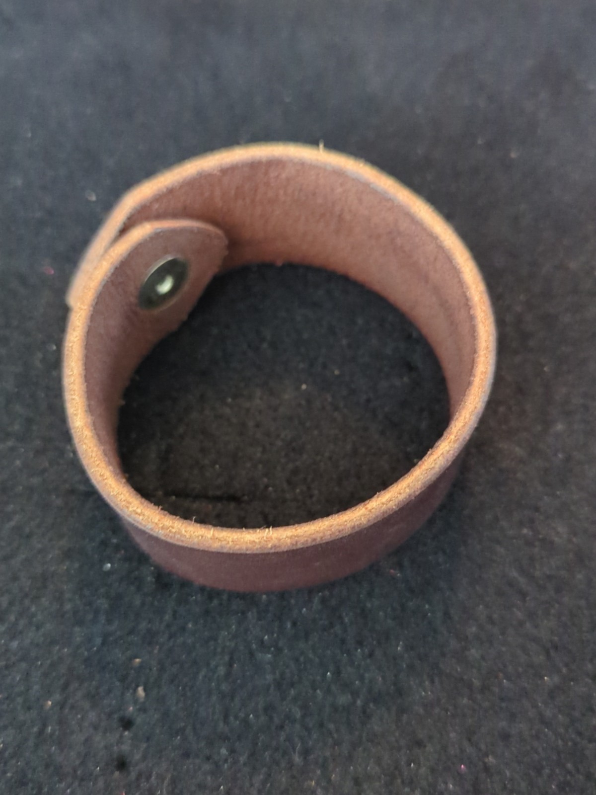 Dark Brown Leather Snap Button 9.5 Inch Bracelet Hand Made Simple No Pattern