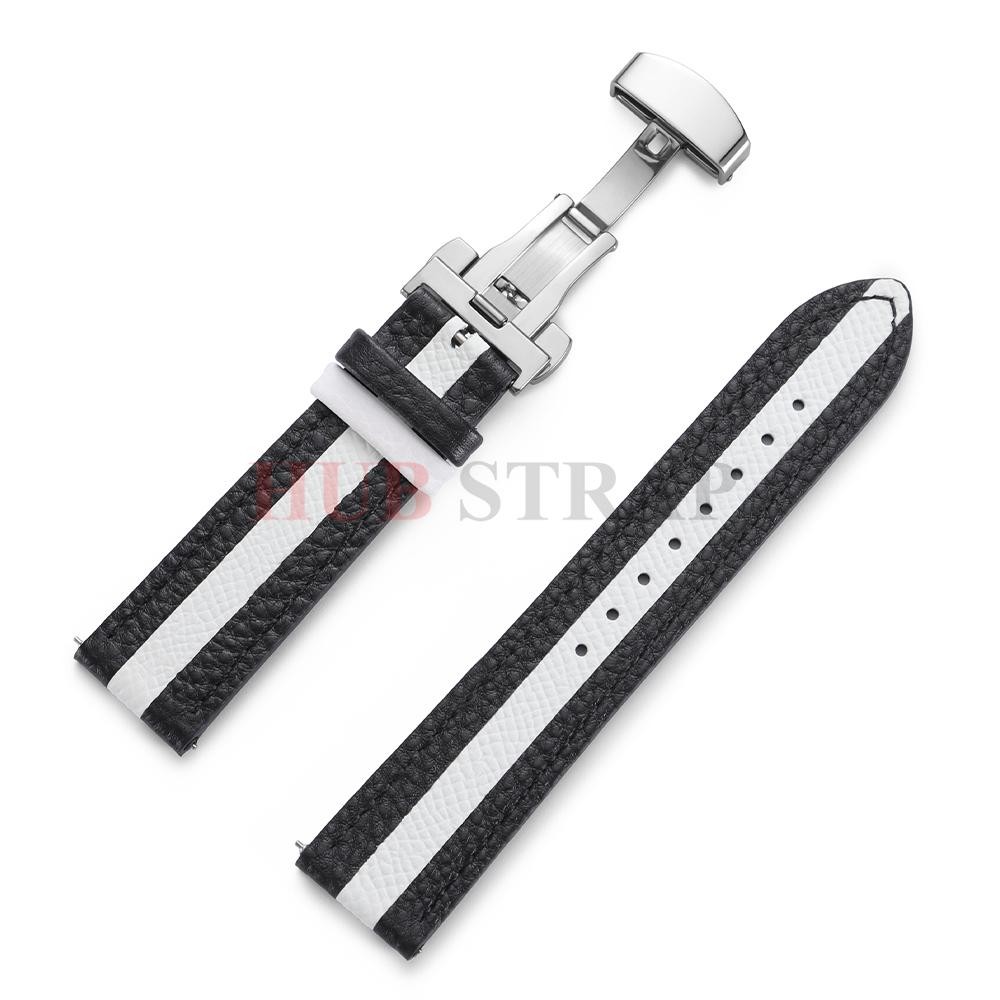 Genuine Calfskin Leather Watch Strap 20mm 22mm For Omega Seiko Butterfly Buckle