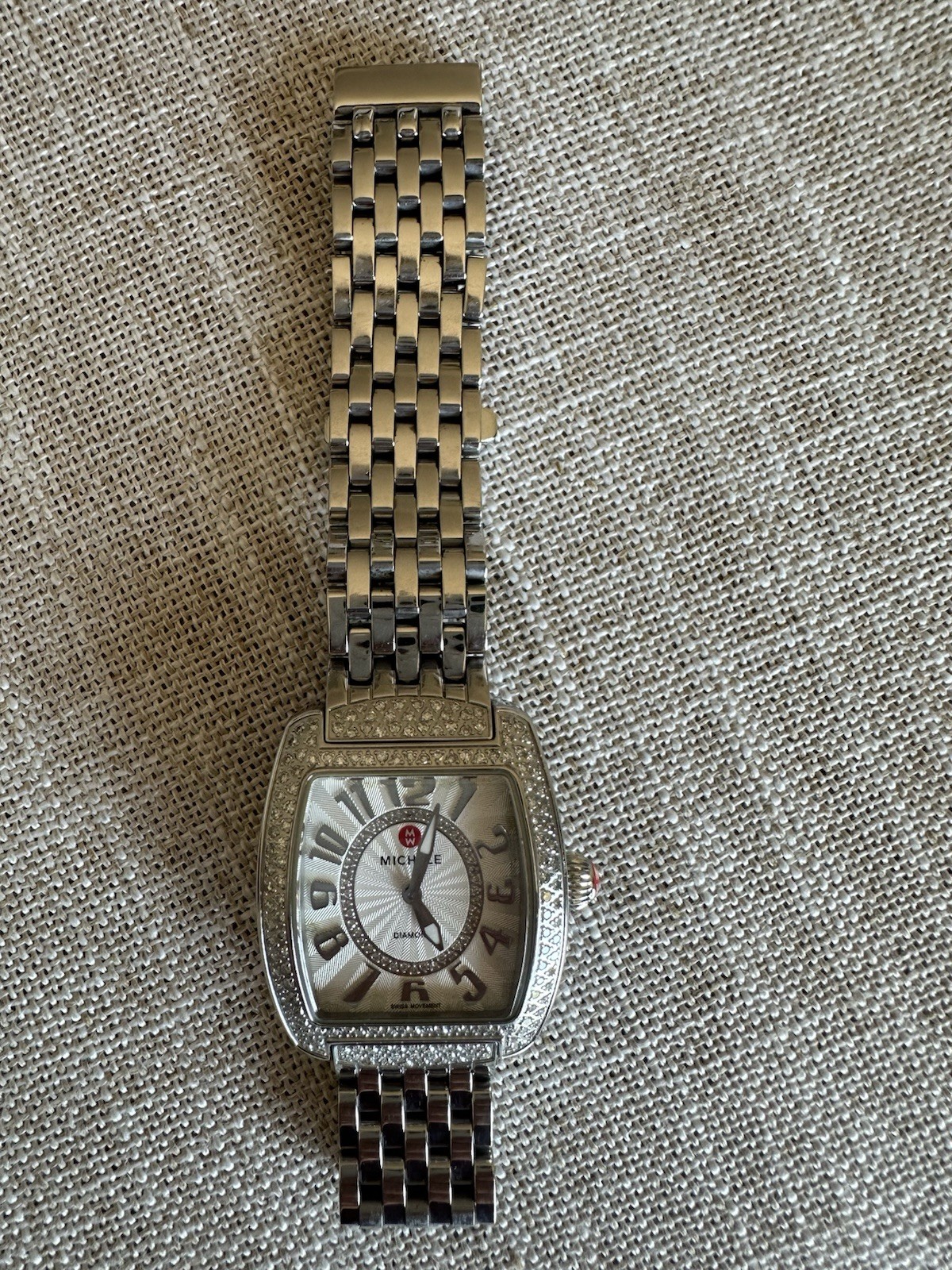 MICHELE Urban Mini Diamond Bezel Swiss Movement Sapphire SS Bracelet 50m