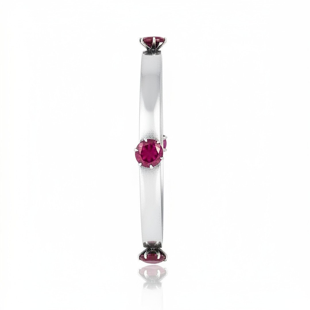 Handmade 925 Sterling Silver Bangle with Ruby Gemstones – 8.7 mm Round