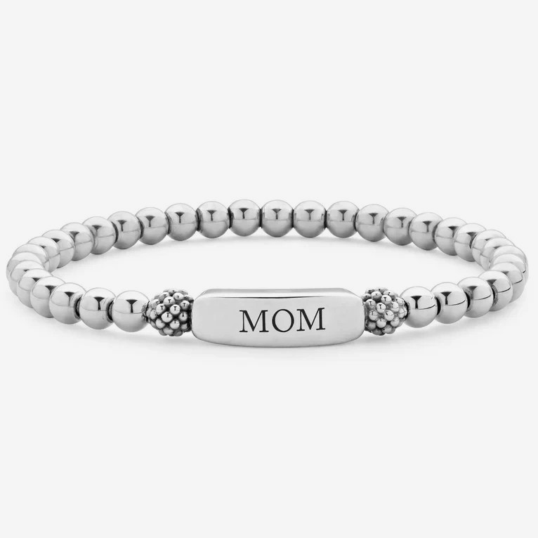 $400 LAGOS Silver 5MM Signature Caviar Mom Stretch Bead Bracelet Size S