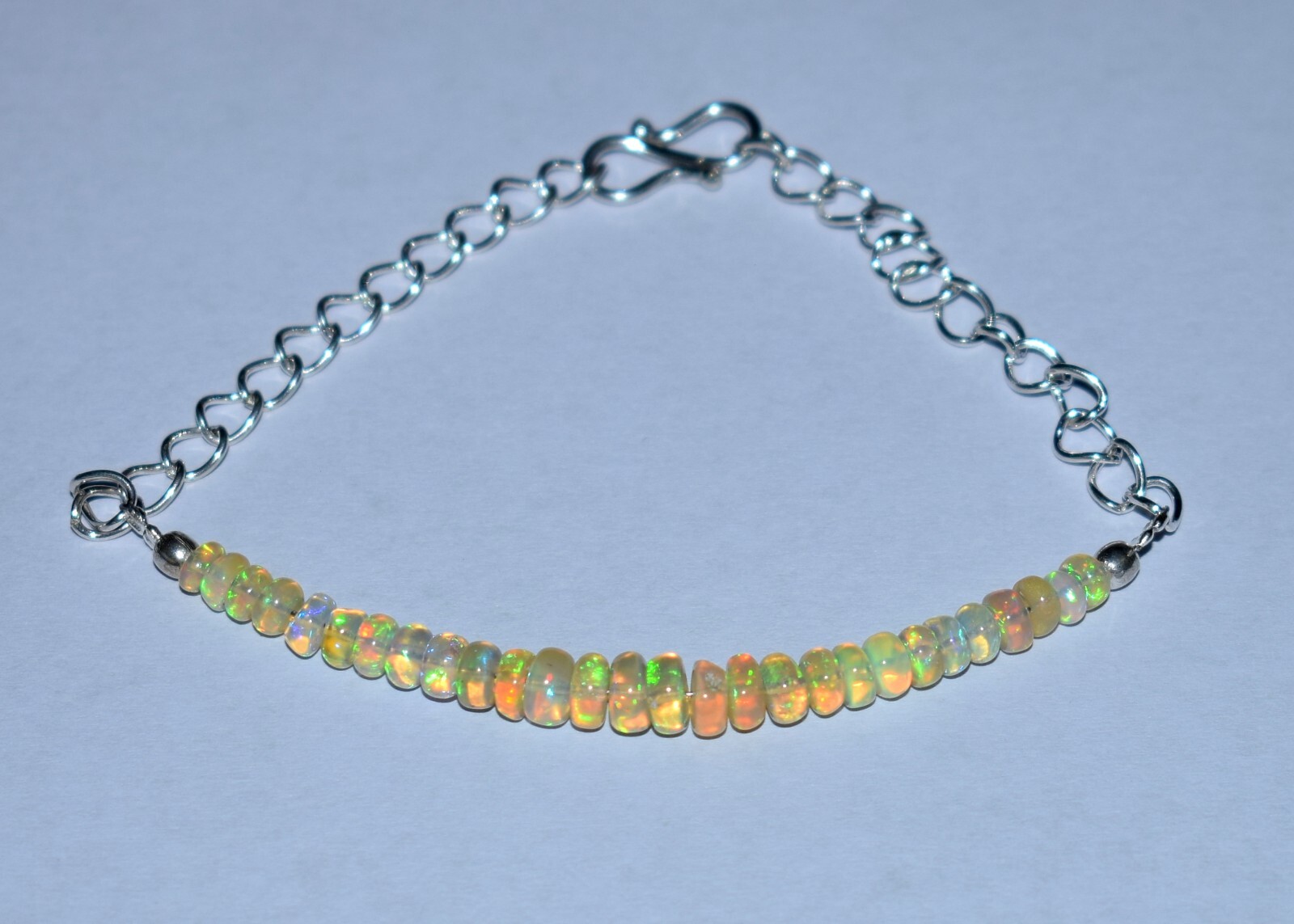 Solid 925 Sterling Silver Natural Ethiopian Opal Gemstone Beads 7″Bracelet F1925