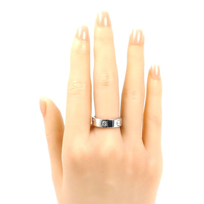 Cartier K18WG White Gold Love Ring Half Diamond US 6-6.25 #53 8.7g 801057