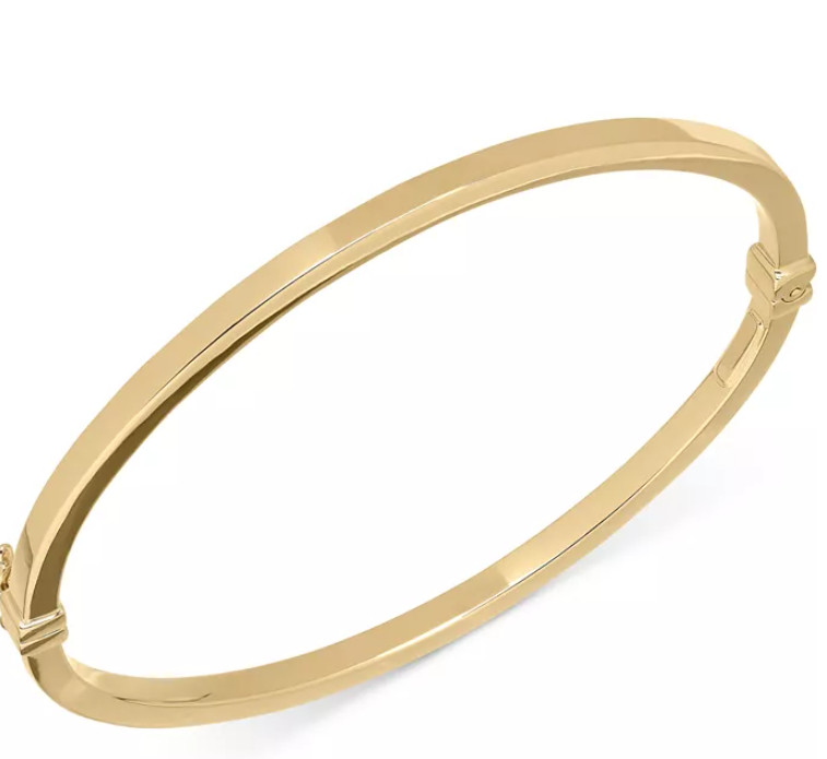 Italian 14k Yellow Gold Hollow Square Tube Bangle Bracelet 7″ 3mm 4.6 grams