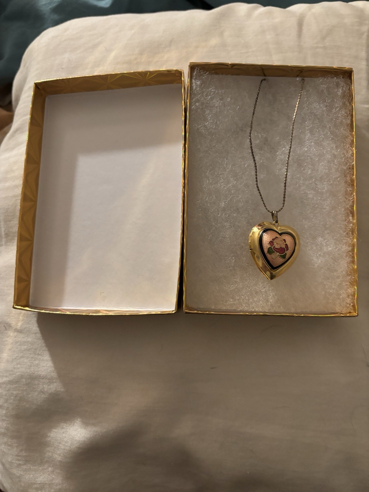 Vintage Heart Rose Locket- Gold Plated – Very Good Condition With Gold Box