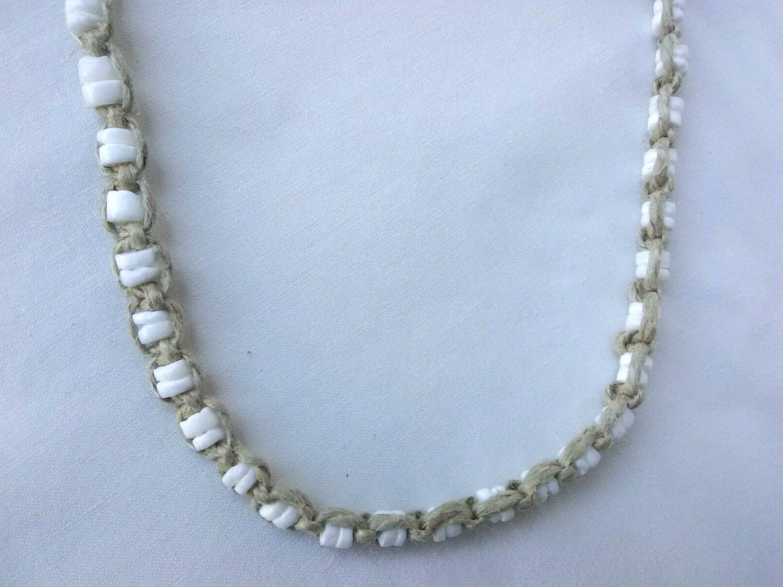 PUKA SHELL HEMP SURFER CHOKER NECKLACE Heishi Braided 17″ US Gift New