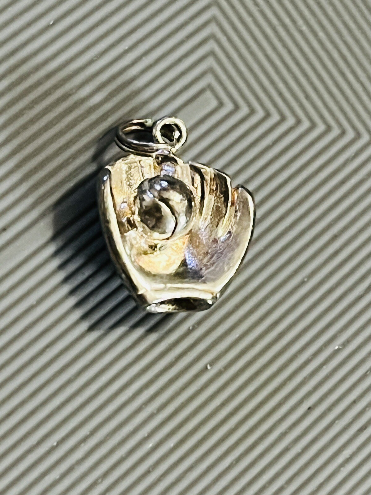 Sterling Silver 925 Baseball Mitt Glove with Ball Pendant Charm 3 Grams 1/2”
