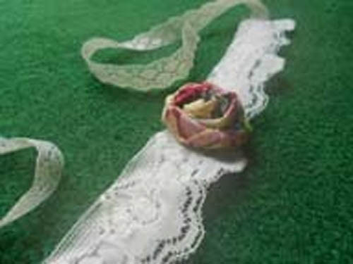 Retro Shabby Chic Victorian Lace and Rolled Fabric Rose Choker Necklace