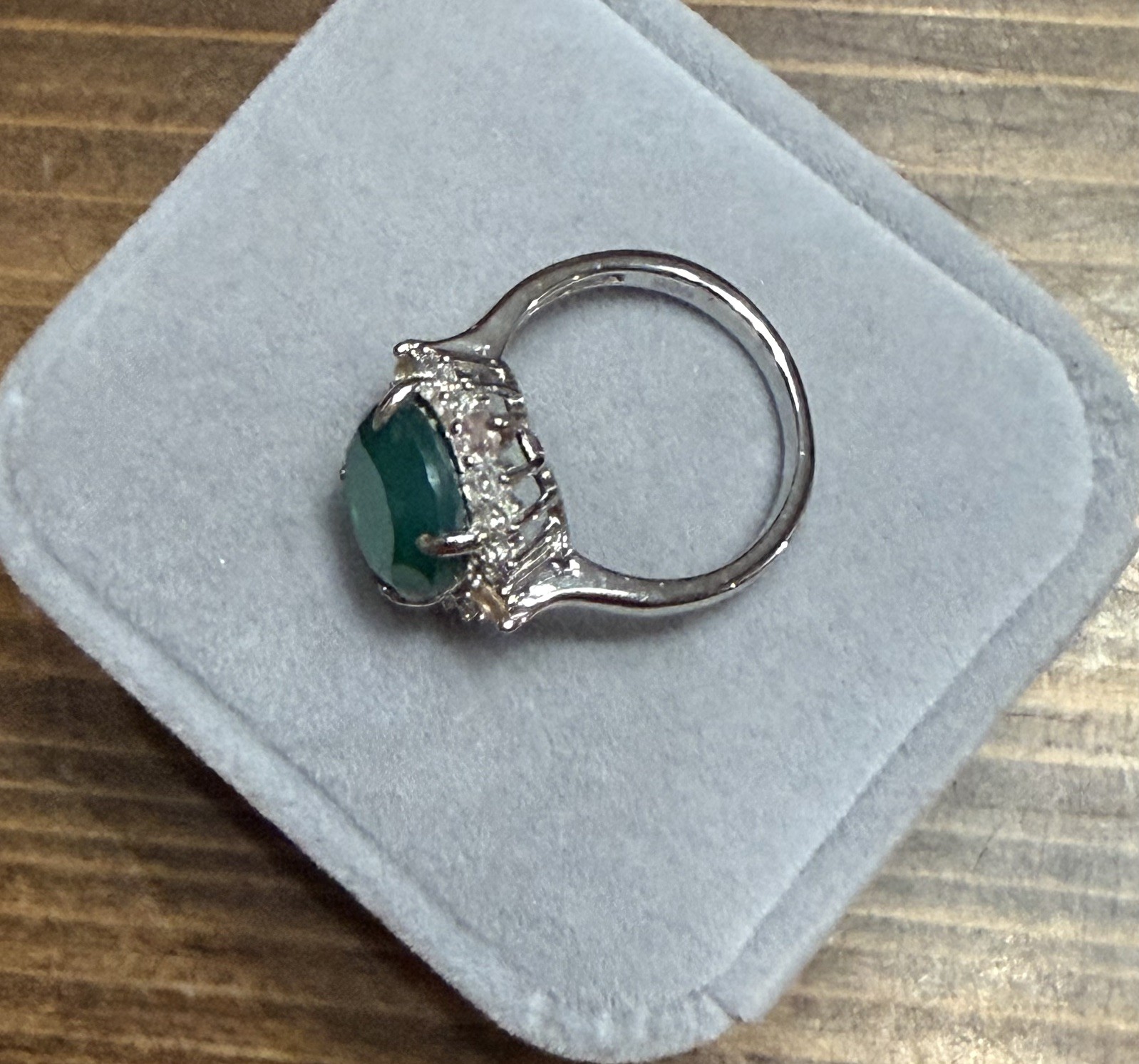 Stunning Natural Green Agate 4CT Sapphire & Zircon 925 Sterling Silver Ring Sz 6