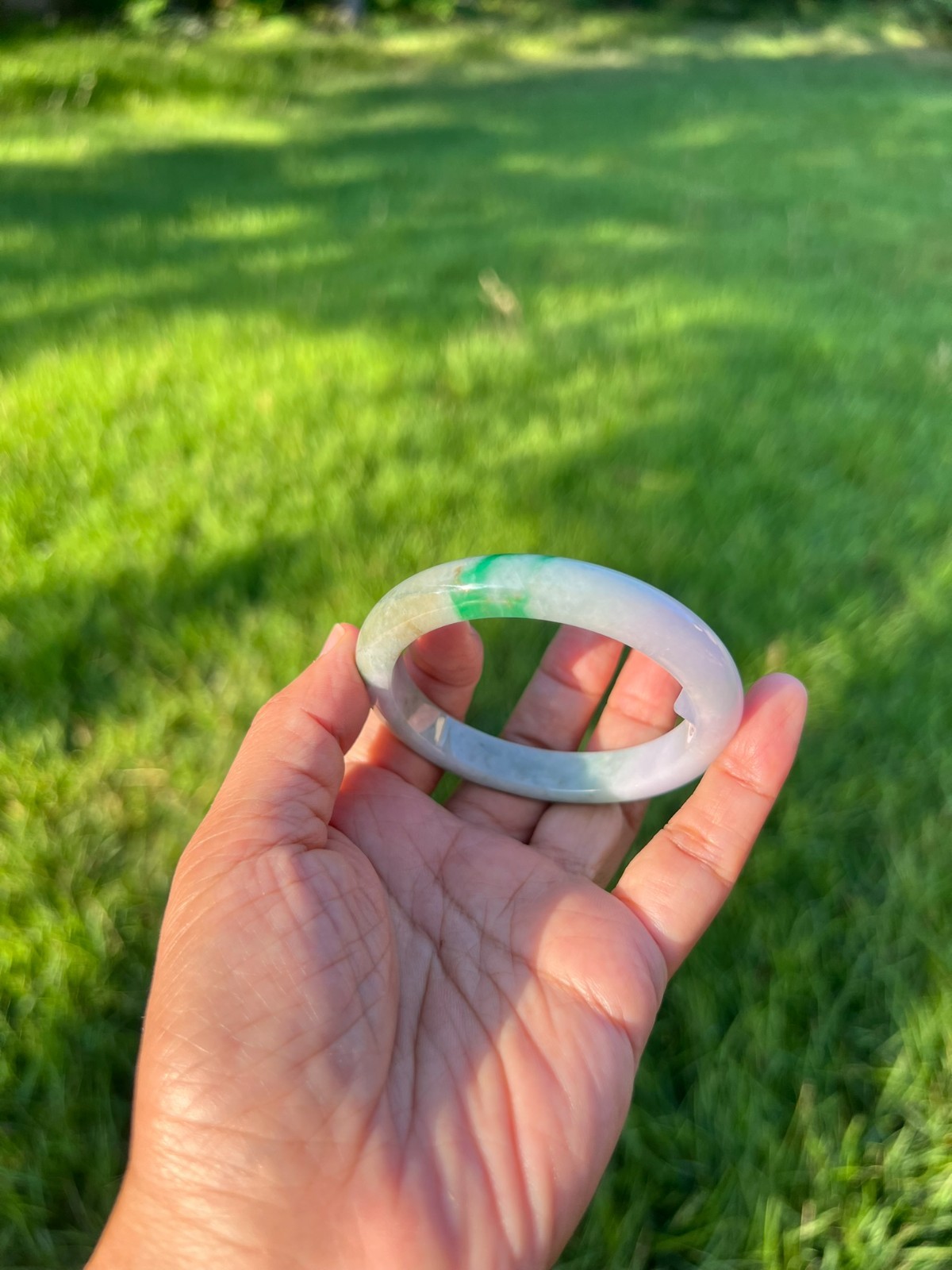 Lavender Green 100% Natural Grade A Jadeite Jade Bangle Bracelet 54mm H173