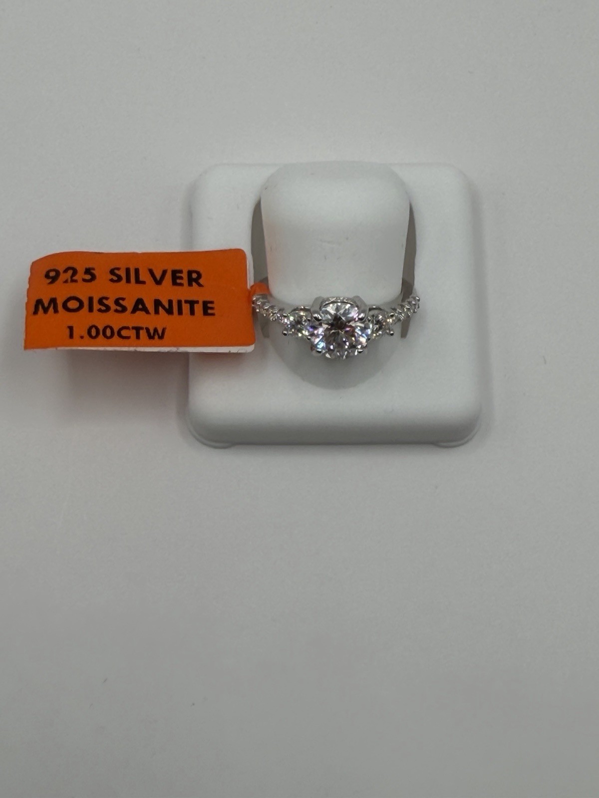 Stamped 925 Sterling Silver Moissanite Round Prong Band Ring Size 6