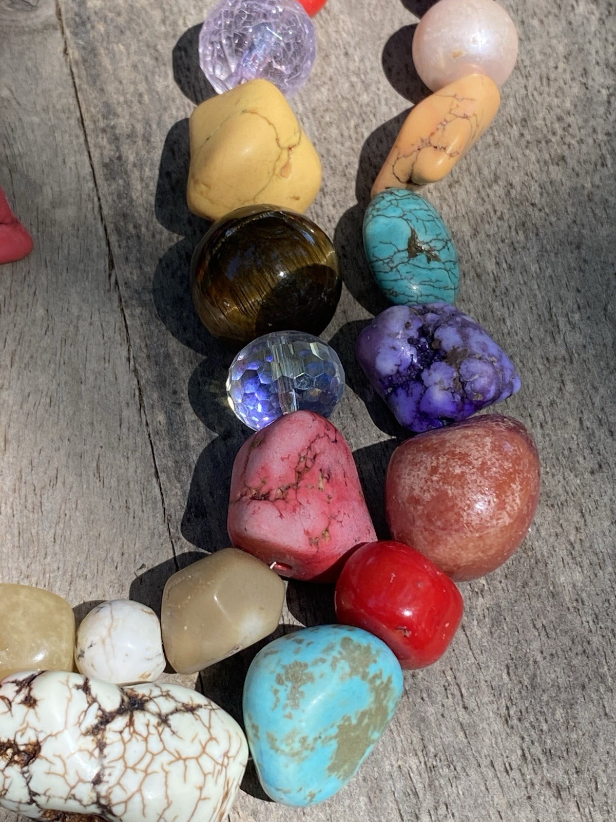 Multistrand Multicolor Mixed Stone Beaded Statement Necklace, Toggle, 24 in