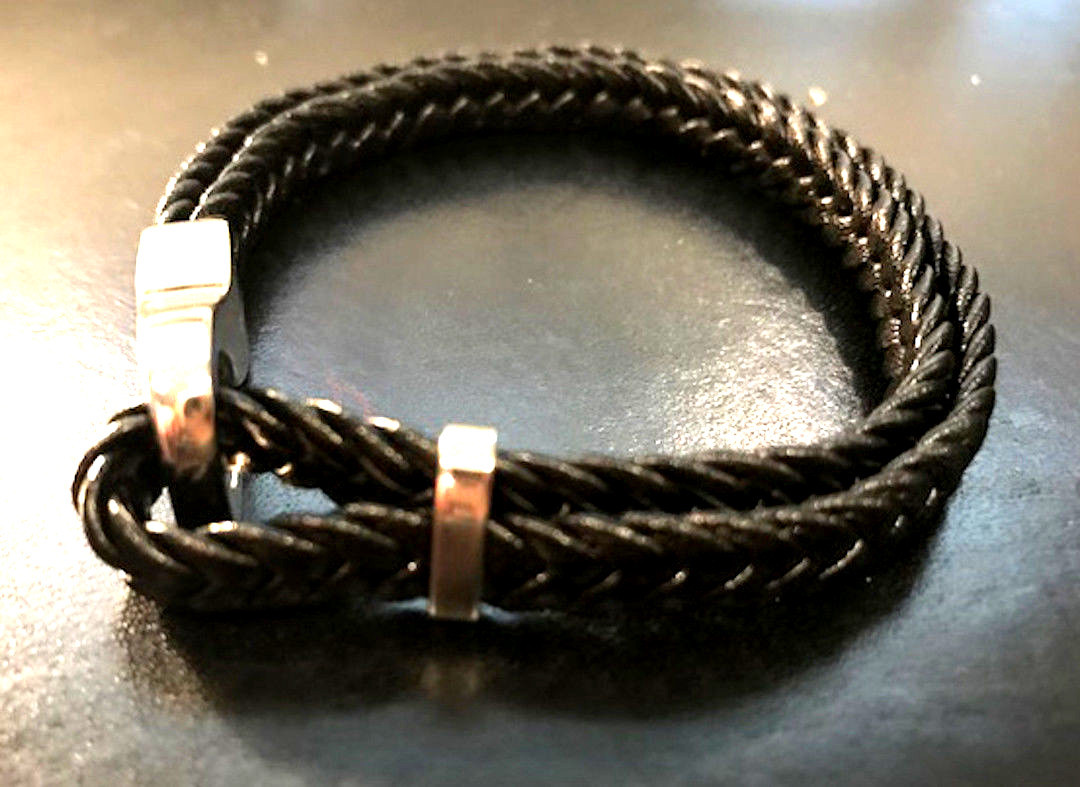New Men’s Black Braided Band With Stainless Silver Hook Closure 9” L x 1/2” W