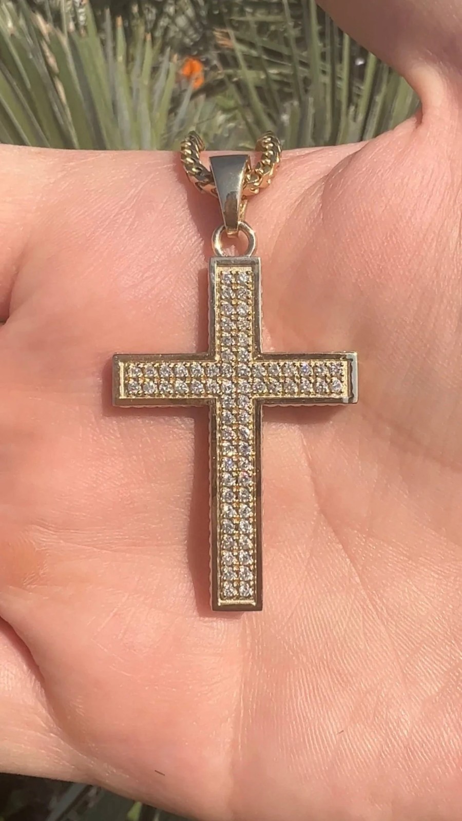 0.77 CT Round VS/SI Lab Grown Diamond Women Cross Pendant 10K Yellow Gold